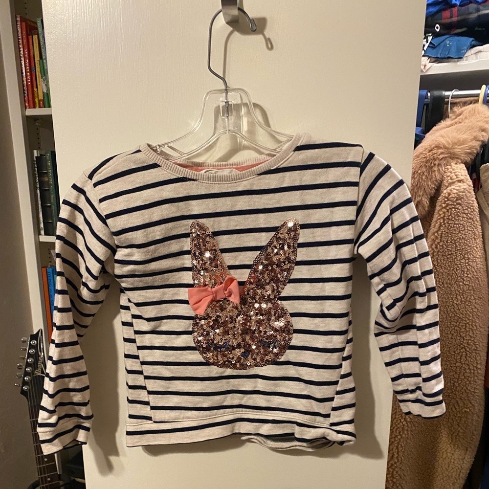 Girls 6-8 Y bunny sequin striped sweater